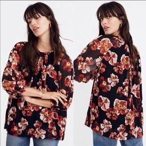 Madewell Tie Back Bauble Sleeve Floral Top size L